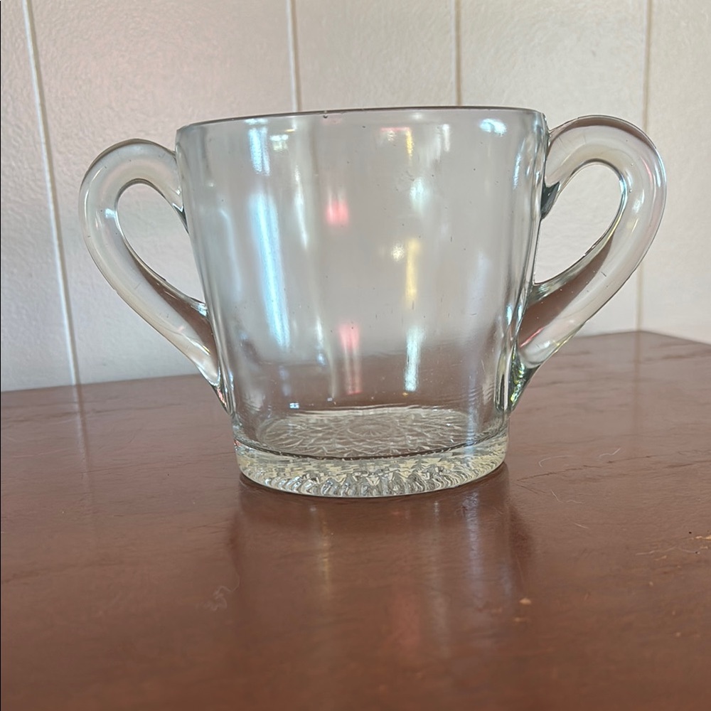 Clear Depression Ware Sugar Bowl Glass Double-Handled Cup Starburst Pattern